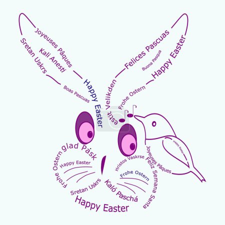 Photo for Happy Easter international wordcloud with Easter bunny - illustration - Royalty Free Image
