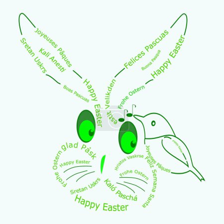 Photo for Happy Easter international wordcloud with Easter bunny green - illustration - Royalty Free Image