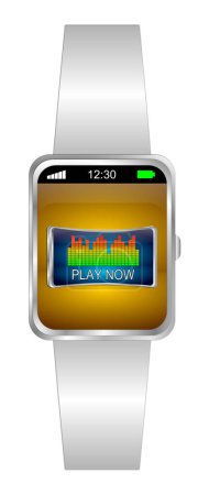 Smartwatch mit Play Now-Taste auf orangefarbenem Display - 3D-Illustration