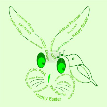 Photo for Happy Easter international wordcloud with Easter bunny on green background  - illustration - Royalty Free Image