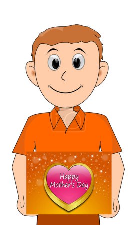 Photo for Young man holding a Happy Mother's Day card orange  illustration - Royalty Free Image