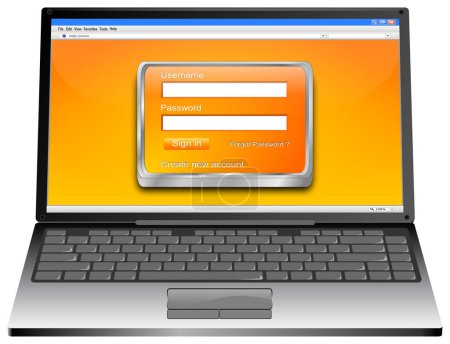 Laptop Computer with Login Screen on orange desktop - 3D illustration