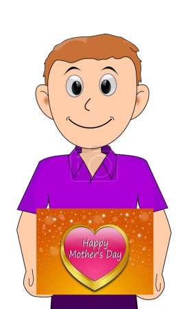 Photo for Young man holding a Happy Mother's Day card  illustration - Royalty Free Image