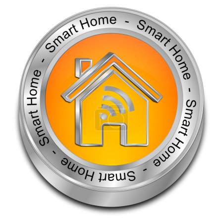 Téléchargez les photos : Smart Home Button orange - Illustration 3D - en image libre de droit