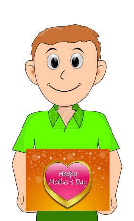 Photo for Young man holding a Happy Mother's Day card with orange background  illustration - Royalty Free Image