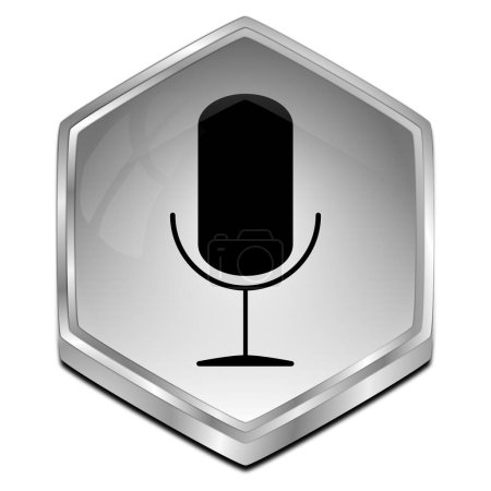 Button with microphone silver - 3D illustration