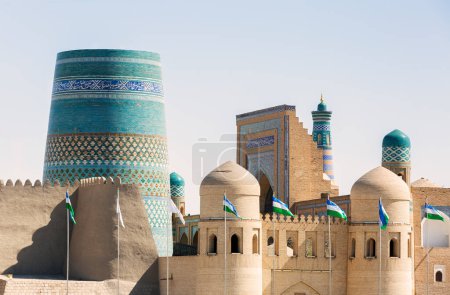 Die Architektur von Itchan Kala, der ummauerten Stadt Chiwa in Usbekistan. UNESCO-Welterbe
