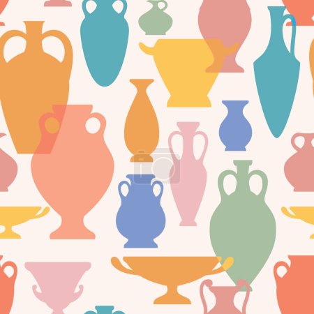 Illustration for Ancient Greek vessels sihouettes seamless pattern - Royalty Free Image