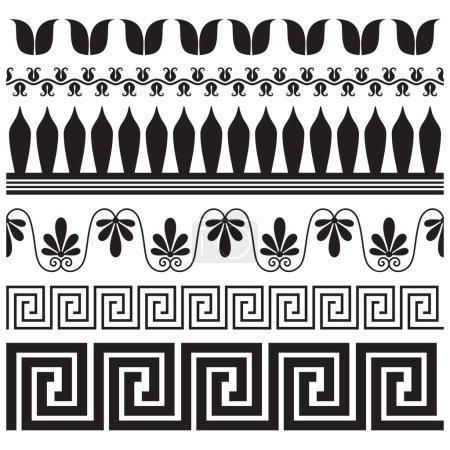 Téléchargez les illustrations : Set of seamless geometric and floral borders in ancient greek style - en licence libre de droit
