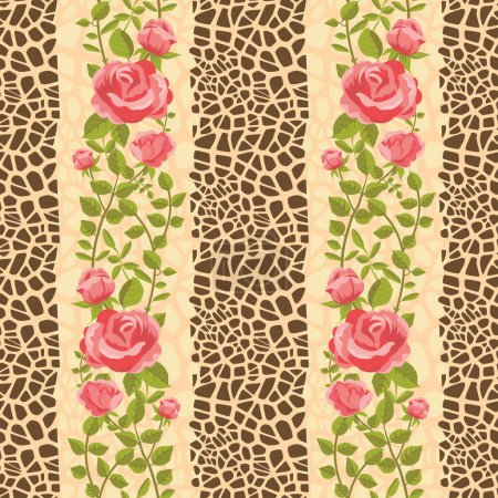 Illustration for Roses flowers and animal print seamless pattern - Royalty Free Image