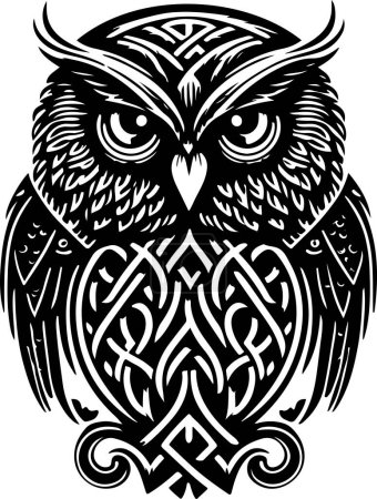 Ilustración de Arte de línea en blanco y negro de cabeza de búho. Buen uso para símbolo, mascota, icono, avatar, tatuaje, diseño de camiseta, logotipo o cualquier diseño. Ilustración vectorial - Imagen libre de derechos