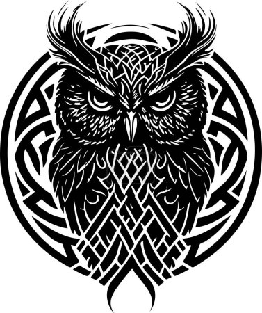 Ilustración de Arte de línea en blanco y negro de cabeza de búho. Buen uso para símbolo, mascota, icono, avatar, tatuaje, diseño de camiseta, logotipo o cualquier diseño. Ilustración vectorial - Imagen libre de derechos