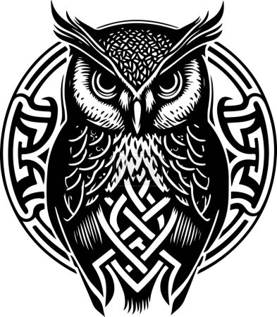 Téléchargez les illustrations : Art de ligne noir et blanc de la tête de hibou. Bon usage pour le symbole, la mascotte, l'icône, l'avatar, le tatouage, le design de T-Shirt, le logo ou tout autre design. Illustration vectorielle - en licence libre de droit