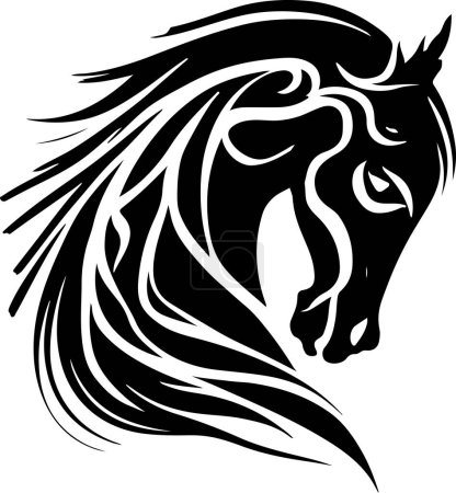 Silhouette vectorielle d'une tête de cheval avec ornement. Illustration vectorielle