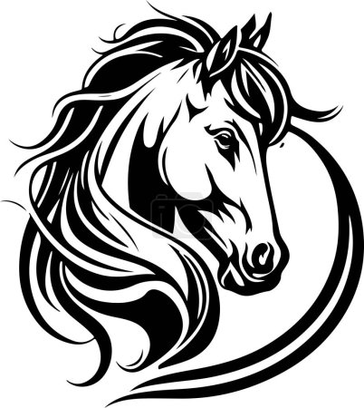 Vector silhouette of a horses head with ornament. Vector illustration