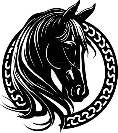 Téléchargez les illustrations : Silhouette vectorielle d'une tête de cheval avec ornement. Illustration vectorielle - en licence libre de droit