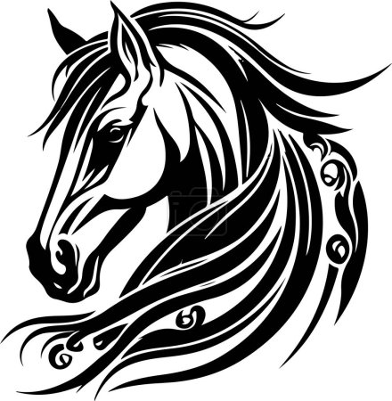 Vektorsilhouette eines Pferdekopfes mit Ornament. Vektorillustration