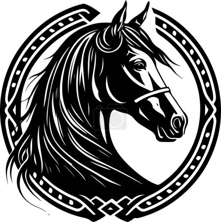 Téléchargez les illustrations : Silhouette vectorielle d'une tête de cheval avec ornement. Illustration vectorielle - en licence libre de droit