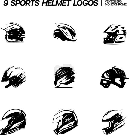 Ilustración de Helmet icons set illustration. contain such icons as helmet bike, helmet sport, helmet motorcycle. vector, isolated on white background - Imagen libre de derechos