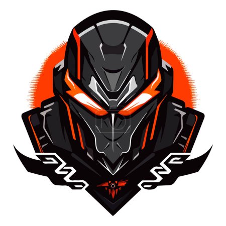 Illustration for Cyborg mech warrior e-sport emblem logo. Cyborg vector illustration for print - Royalty Free Image