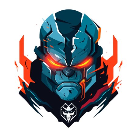 Illustration for Cyborg mech warrior e-sport emblem logo. Cyborg vector illustration for print - Royalty Free Image