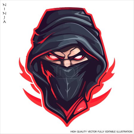 Illustration for Ninja mascot logo vector template, Creative Ninja emblem design concepts. Fully editable Vector illustration - Royalty Free Image
