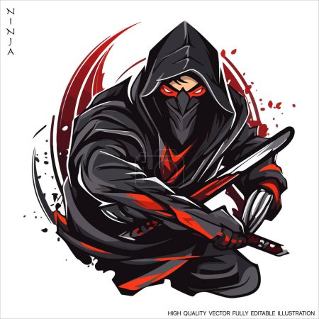 Modèle vectoriel de logo de mascotte Ninja, concepts de conception d'emblème Ninja créatif. Illustration vectorielle entièrement modifiable