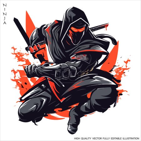 Plantilla de vector de logotipo de mascota Ninja, conceptos de diseño de emblema Ninja creativo. Ilustración vectorial totalmente editable