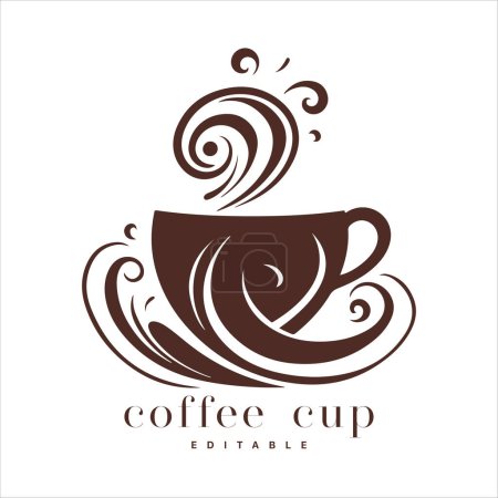 Illustration for Coffee shop logo template, natural abstract coffee cup with steam, coffee house emblem, creative cafe logotype, modern trendy symbol design vector illustration isolated on white background sign - Royalty Free Image