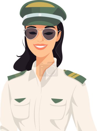 Illustration for Smiling young woman pilot. Captain of passenger plane. Isolated flat vector design - Royalty Free Image