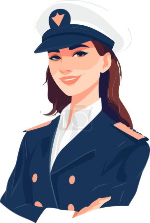 Illustration for Smiling young woman pilot. Captain of passenger plane. Isolated flat vector design - Royalty Free Image