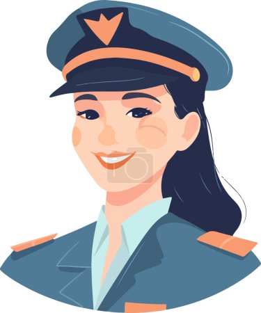 Lächelnde junge Pilotin. Kapitän eines Passagierflugzeugs. Isolierte flache Vektorkonstruktion