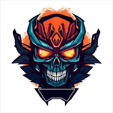 Illustration for Skull emblem vector logo. Agressive demonic horned skull. - Royalty Free Image