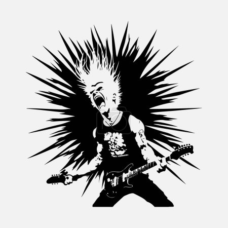 Man with guitar. Rock Star. Punk. Musician artist vector illustration.