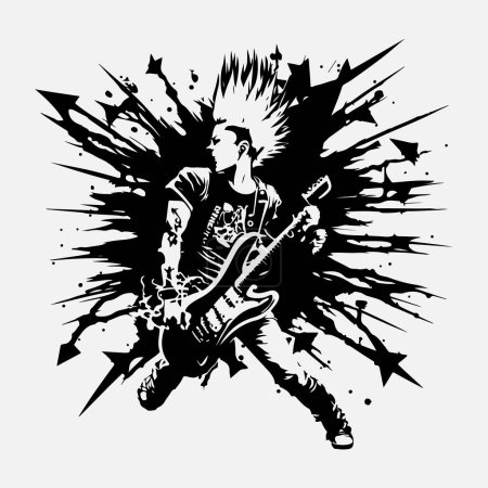 Man with guitar. Rock Star. Punk. Musician artist vector illustration.