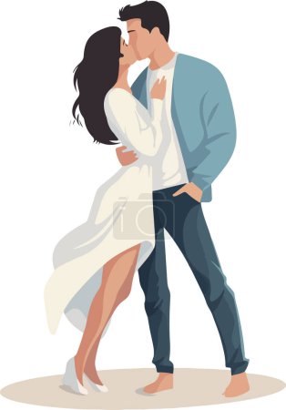 Illustration for Love couples dating, hugging, walking. Men and women in romantic relationship, embracing, standing during rendezvous. Flat vector illustrations isolated on white background - Royalty Free Image