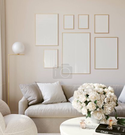 Foto de Marco de maqueta, Fondo interior del hogar, sala de estar en pas beige - Imagen libre de derechos