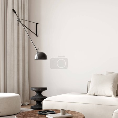 Photo for Livingroom in mid century modern style with blank wall for dcor, side view. 3D illustration, 3D render - Royalty Free Image