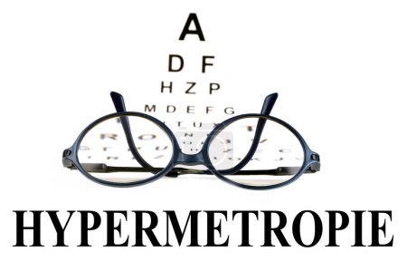 Téléchargez les photos : French hyperopia concept with blurred Monoyer eye chart and glasses - en image libre de droit