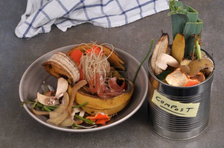 Foto de Desperdicio de alimentos orgánicos en un plato y puede llenarse con residuos de alimentos orgánicos - Imagen libre de derechos