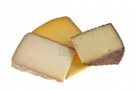 Assortment of cheeses close-up on white background 