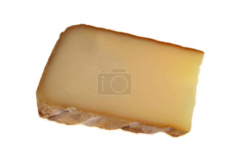 Piece of sheep tomme close-up on white background