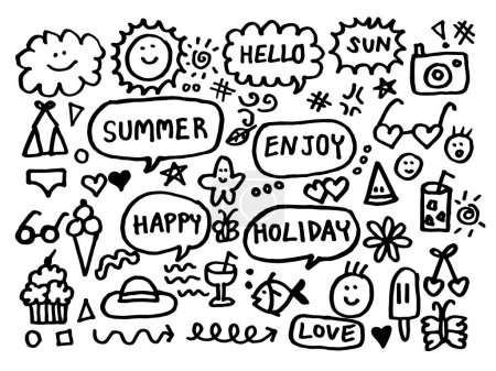 Photo for Hello Summer Set , Doodle Cartoon Hand drawn , Cute Icon - Royalty Free Image