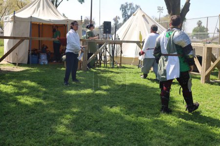 Photo for 4-15-2023: Visalia, California: Knights sword fighting at a Renaissance Faire - Royalty Free Image