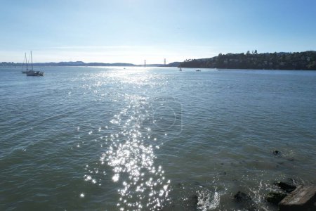 Photo of San Francisco bay from shore line trail in Belveder and Tiburon California