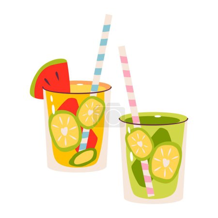 Conjunto de cócteles vector ilustración plana. Cócteles clásicos en diferentes tipos de vasos Bebidas alcohólicas.