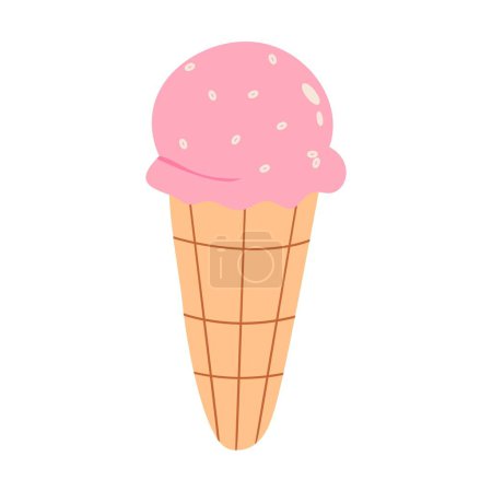 Bola de helado derretida en el cono de gofre aislado sobre fondo blanco. Ilustración plana del vector