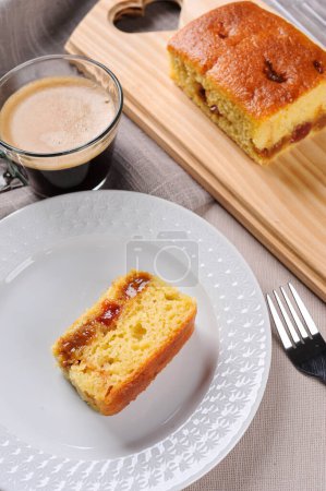Brazilian corn cake made with a type of corn flour (Fuba) Bolo de Fuba, Selective focus