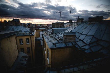 Twilight over the rooftops of St. Petersburg.