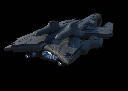 Foto de Space Ship on Black Background - Rear View, 3d digitally rendered science fiction illustration - Imagen libre de derechos